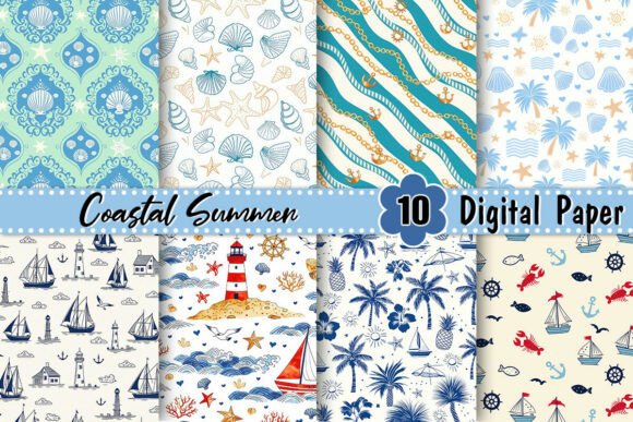 Download Nautical Coastal Summer Digital Paper - Summer digital paper Collection