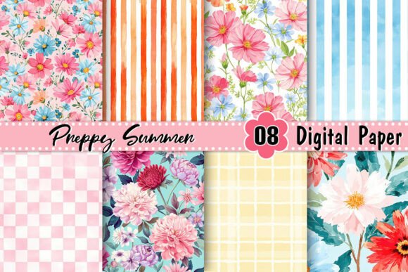 Download Preppy Summer Digital Paper - Summer digital paper Collection