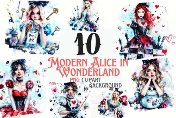 Download Modern Alice in Wonderland Clipart Set - Alice Collection