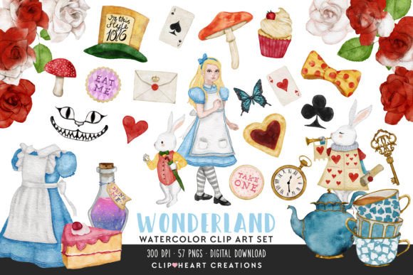 Download Alice in Wonderland Watercolour Clip Art - Alice Collection